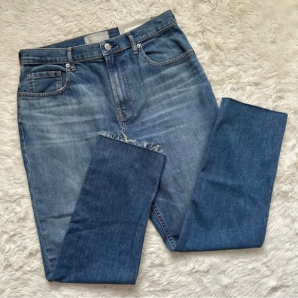 Everlane Jeans The Cheeky Jean High Rise Ankle Raw Hems Blue 30 Crop NWT New - Picture 1 of 12